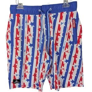 Freedom Industries Board Shorts Mens 34 Red White Blue Striped Swim Trunks USA